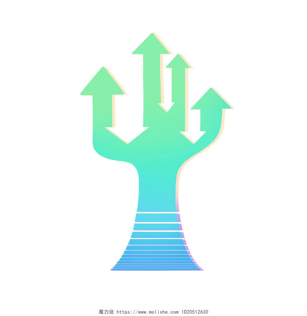 箭头扁平插画元素绿色树形结构上升箭头PNG素材扁平创意复合型箭头